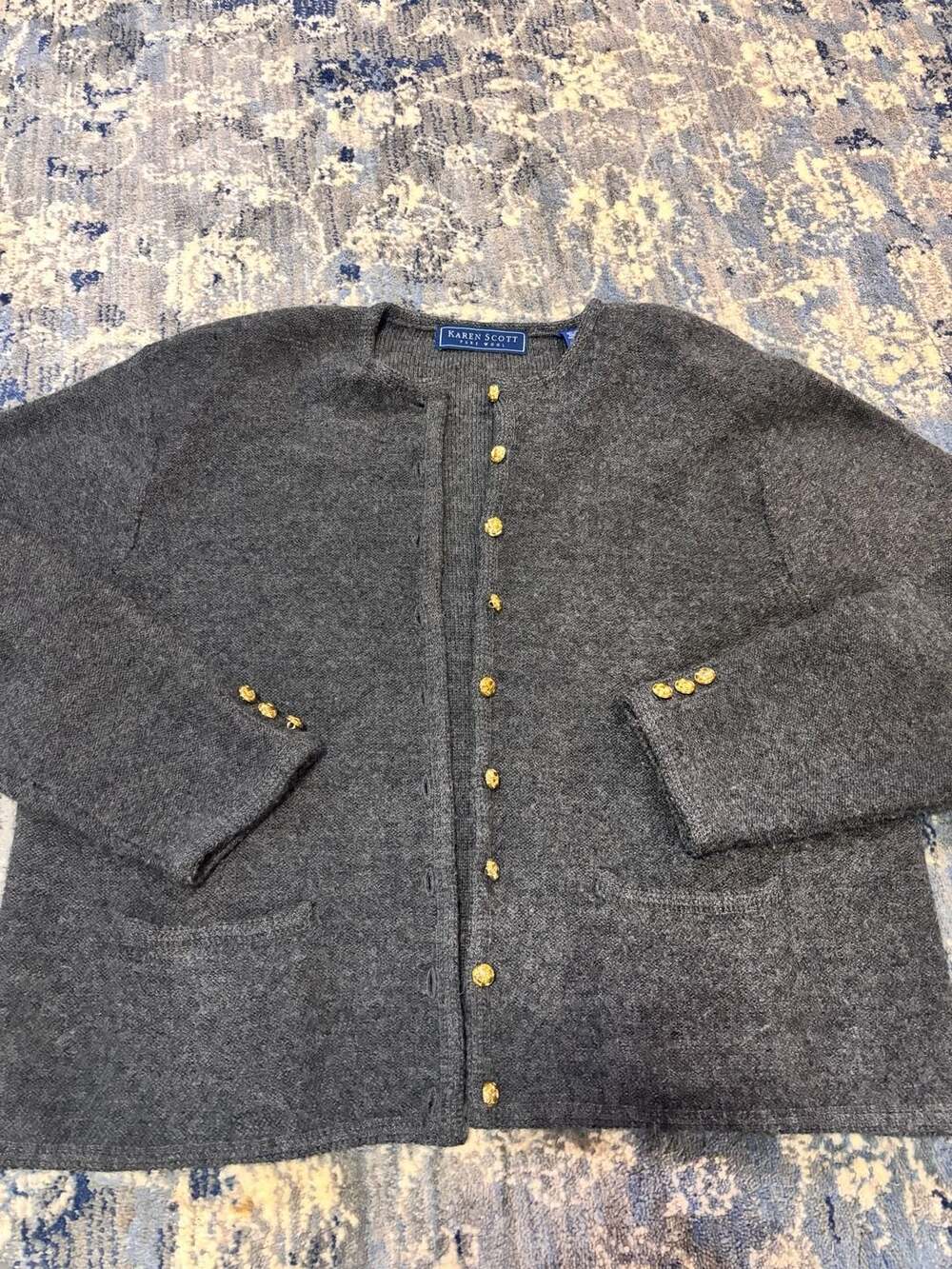 Karen Scott Cardigan Sweater Size XL Gray Pure Wool